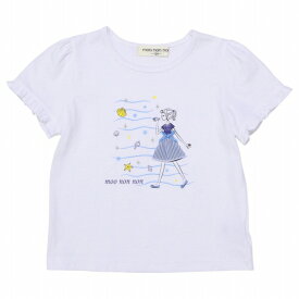 子供服 女の子 Tシャツ 春夏 半袖 綿100％ 女の子モチーフ リボン 貝殻 ロゴ プリント マリンテイスト フリル袖 カットソー オフホワイト ブルー 120cm 130cm 140cm 150cm 160cm 6歳 7歳 8歳 9歳 10歳 11歳 12歳 13歳 【むーのんのん moononnon】