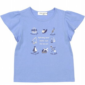 子供服 女の子 Tシャツ 春夏 半袖 綿100％ バッグ アクセサリー マリン ラメ ロゴ プリント フレアー袖 カットソー ピンク ブルー 110cm 120cm 130cm 140cm 150cm 160cm 4歳 5歳 6歳 7歳 8歳 9歳 10歳 11歳 12歳 13歳 【むーのんのん moononnon】