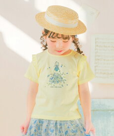 子供服 女の子 Tシャツ 春夏 半袖 子ども服 こども キッズ ベビー 綿100％ コットン 花 ロゴ 女の子プリント フリル袖 カットソー イエロー パープル 80cm 90cm 100cm 110cm 120cm 130cm 140cm 1歳 2歳 3歳 4歳 5歳 6歳 7歳 8歳 9歳 10歳 11歳 【むーのんのん moononnon】