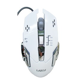 有線ゲーミングマウス 6ボタン 全ボタン設定可能 LAZOS ホワイト L-MSG6-W/5977x1個
