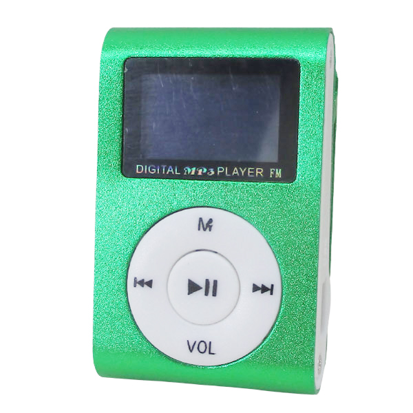 即出荷送料無料（北海道沖縄離島除く）MP3プレーヤー アルミ  LCDスクリーン付き クリップ microSD式 MP3プレイヤー グリーンｘ１台