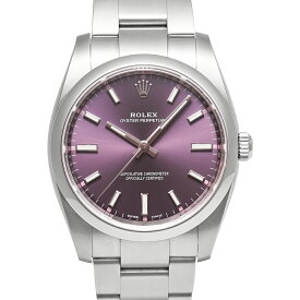 箱保証書付き ROLEX オイスターパーペチュアル レッドグレープ Ref.114200 中古品 メンズ 腕時計