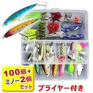 ルアー セット 送料無料 ルアー ワーム 100個セット プラス ミノー 2個セット プライヤー付 バスフィッシ…