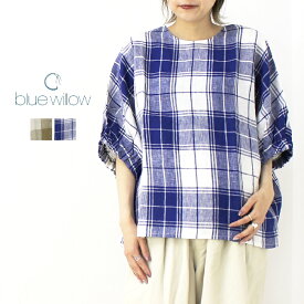 [SALE セール] ブルーウィロー blue willow リネン大柄チェックドルマンブラウス 01CUS11340 トップス ブロックチェック 総柄 ワイド レディース [返品・交換不可]