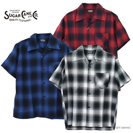 シュガーケーン SUGAR CANE レーヨンオンブレーチェックオープンシャツ SC39297 メンズ 日本製 半袖 2024春夏