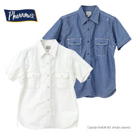 フェローズ PHERROW'S ラウンドヨークワークシャツ 24S-770WSS メンズ 日本製 半袖 コットンリネン 2024春夏
