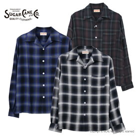 シュガーケーン SUGAR CANE レーヨンオンブレーチェックオープンシャツ SC29120 メンズ 日本製 長袖 2024春夏