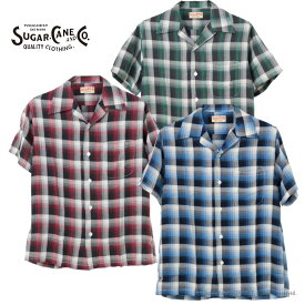 [楽天スーパーSALE セール]シュガーケーン SUGAR CANE レーヨンチェックオープンカラーシャツ SC39121 メンズ 日本製 半袖 開襟