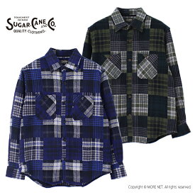 □シュガーケーン SUGAR CANE パッチワークチェックワークシャツ SC29179 メンズ 日本製 長袖 ネル