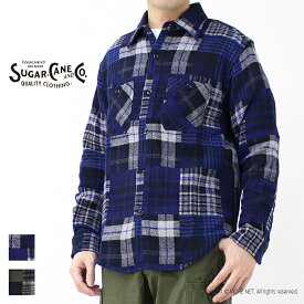 □シュガーケーン SUGAR CANE パッチワークチェックワークシャツ SC29179 メンズ 日本製 長袖 ネル