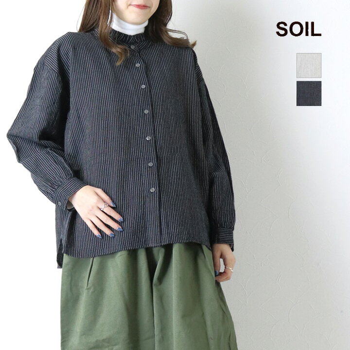 楽天市場】□□ソイル SOIL ウールリネンストライプフリルカラーシャツ 