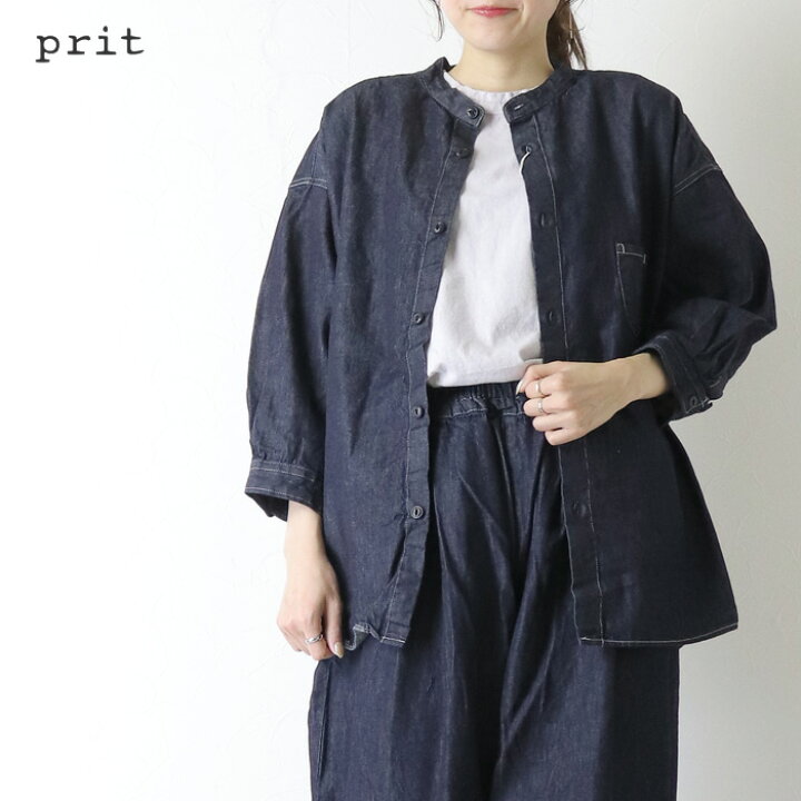 楽天市場】プリット prit 6ozデニム7分袖スタンドカラーシャツ P81615 