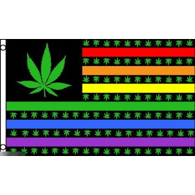 【送料無料】 国旗 マリファナ 大麻 アメリカ 星条旗 USA 虹 レインボー 150cm × 90cm 特大 フラッグ 【受注生産】