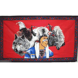 【送料無料】 国旗 ネイティブアメリカン インディアン ウルフ 狼 イーグル 鷲 150cm × 90cm 特大 フラッグ 【受注生産】