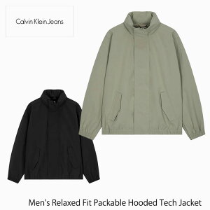 Calvin Klein JoNC Z WPbg CK Men's Relaxed Fit Packable Hooded Tech Jacket bNXtBbgebN t[ht WPbg BLACK KHAKI ubN J[L[L J327060 BEH/PK8 EFA