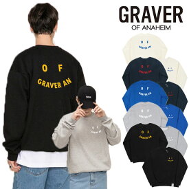 グレーバー トレーナー GRAVER 正規販売店 OF GRAVER AN Logo Smile White Clip Sweatshirt ロゴ スマイル ホワイト クリップ スウェットシャツ 全5色 G(W)-MG-57-BK/CM/GY/CB/NY ウェア