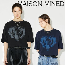 メゾンミネド 半袖Tシャツ MAISON MINED 正規販売店 メンズ レディース SKULL GOAT HALF T スカル ゴット ハーフ Tシャツ NAVY ネイビー BLACK ブラック 半袖 FMQMCTA321M/2M ウェア DEAL