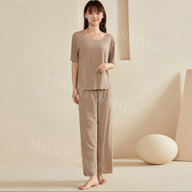 パジャマ ルームウェア レディース 2点セット 接触冷感 部屋着 ゆったり 涼しい 上下セット セットアップ 半袖トップス ロング丈パンツ セットアップ 冷感ルームウェア 夏用パジャマ 無地 冷感 ウエストゴム 可愛い パジャマ 女性
