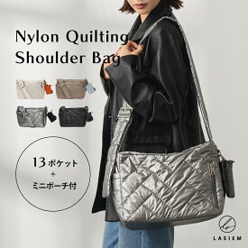 【かわいいポーチ付き】ショルダーバッグ レディース 軽量 軽い 撥水 ナイロン 斜めがけ 大容量 多収納 13ポケット 通勤 通学 旅行 マザーズバッグ 肩掛け 斜め掛け キルティング 30代 40代 50代 おしゃれ かわいい ギフト プレゼント きれいめ カジュアル