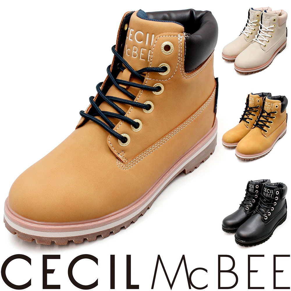 CECIL MCBEE レディース 防水 ブーツ ショート イエローブーツ 軽量 編上げ レースアップ 3色 セシルマクビー cml500