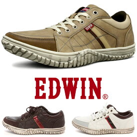 スニーカー メンズ 軽量 PUレザー 革 カジュアルシューズ 紐靴 紳士靴 EDWIN エドウィン EDM345｜正規販売店