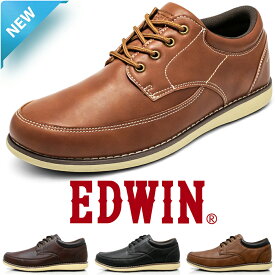 靴 メンズ カジュアルシューズ 兼 ビジネスシューズ 革靴 スニーカー PUレザー 軽量 耐滑 3e 幅広 Uチップ 黒 茶 おしゃれ ブランド 紳士 紐靴 EDWIN エドウィン edm459｜正規販売店