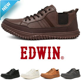 4E 幅広 スニーカー カジュアル メンズシューズ 軽量 衝撃吸収ソール底 ゆったり 疲れない サイドゴア おしゃれ 単色 ワントーン 紐靴 メンズ EDWIN エドウィン edm639｜正規販売店