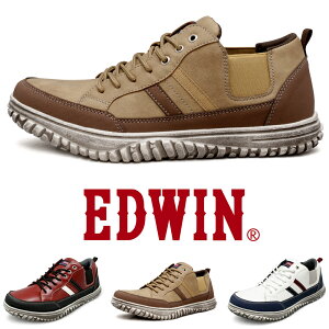 幅広 4E スニーカー メンズ 軽量 カジュアルシューズ 高クッション性 衝撃吸収底 甲高 ゆったり 横ゴム サイドゴア おしゃれ 紐靴 白 黒 茶 赤 EDWIN エドウィン edm639|正規販売店