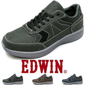 幅広 スニーカー 6E 靴 メンズ レディース 防水 カジュアル ウォーキングシューズ 衝撃吸収 防滑底 紐靴 黒 茶 紺 24.5~27cm エドウィン EDWIN edm70|正規販売店