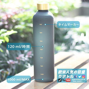 【P10倍衝撃SALE】タイムマーカー付き ウォーターボトル 1000ml シルバースチールカバー ウォーターボトル BPA フリー ドリンク スポーツ リマインダー リークプルーフ フロスト タイムマーカー