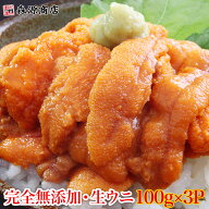 生うに 100g×3パック 完全無添加 みょうばん不使用 ブランチング処理済 お刺身用 生 Aグレード ウニ う…