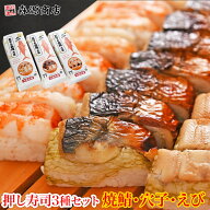 冷凍押し寿司 焼きサバ・穴子・エビ 3本セット 3種類 すし 大起水産 鯖 あなご アナゴ 海老 エビ 詰め合…