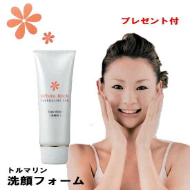 ★プレゼント付/ 洗顔フォーム 石鹸 シルキーな泡立ち トルマリン化粧品 洗顔料 YJエコ・フォームホワイト 100g トルマリンパウダー 豊かな泡立ち 保湿 汚れ 角質 日本製 山甚物産 ※トルマリンシール∔やわらかハンドタオルプレゼント!