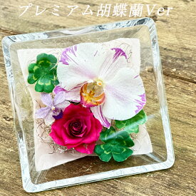 花 プレゼント 選べる 蘭 『森のグラスブーケ 「スクエア」』国産ボトルフラワー 新鮮なランをガラス器アレンジ 水やり不要 希少なコチョウランを使ったプレミアム胡蝶蘭もおすすめの魔法の花 お誕生日プレゼント 花《母》
