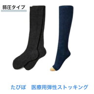 日本製 医療用弾性ストッキング たぴぽハイソックス（弱圧18～24mmHg）ネイビー/ブラック　爪先あり/なし…