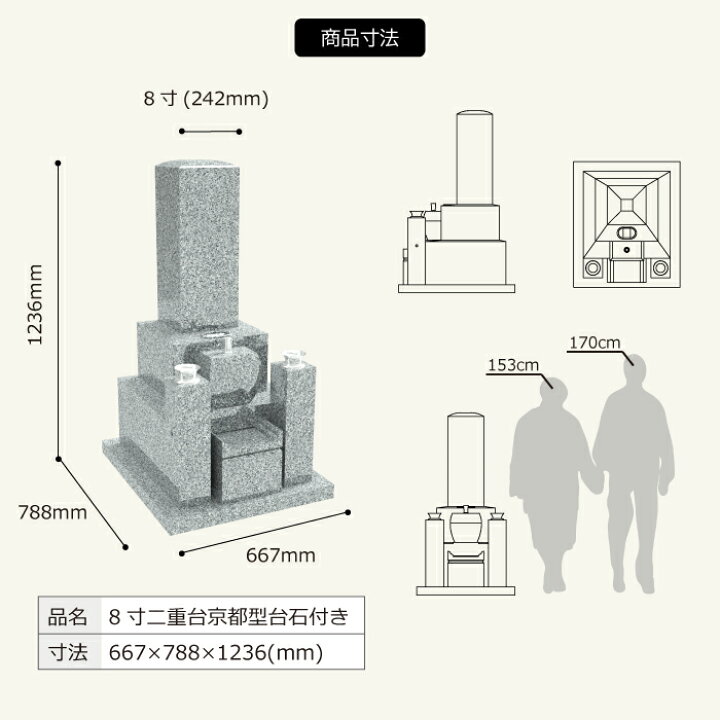 新品【8寸2重四組墓石】中国産高級青御影石K-12使用！【54万円・設置 