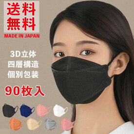 【安心・日本製】3d立体 不織布マスク jn95 A-jn95 90枚入 立体マスク 不織布 大人 子供 4層 不織布マスク 日本製マスク 99%カット カラー メイクが落ちにくい 花粉 風邪