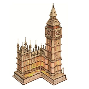 つくるんです LED付きウッドパズル ビッグベン 666424-TG507S 日本語説明書付き Robotime ロボタイム 立体パズル 木製 DIY 3Dウッドパズル 工作キット 組み立てキット インテリア