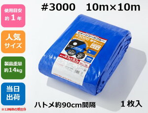 ブルーシート #3000 厚手10m×10m ハトメ付コーナーパッド付【1枚】アウトドア レジャー イベント 災害 防災 備蓄 防水 土木 建築 建設 資材 災害対策 耐久性 養生 青 3000 規格 サイズ 10×10