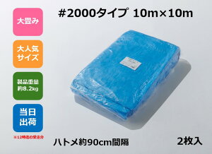ブルーシート #2000 中厚手10m×10m ハトメ付【2枚】アウトドア レジャー イベント 災害 防災 備蓄 防水 土木 建築 建設 資材 災害対策 耐久性 養生 青 2000 規格 サイズ 10×10