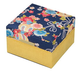 布製ジュエリーボックスオルゴール(和柄)ブルーAB401D サンキョー(日本)