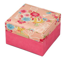 布製ジュエリーボックスオルゴール(和柄)ピンク AB401B サンキョー(日本)
