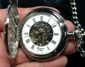 懐中時計の名門イギリス　ラポート社の懐中時計 ハーフスケルトンタイプ　銀色メッキ　PW57 [送料無料]