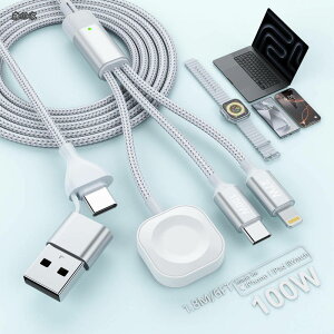 �y���������z3in1 �[�d�R�[�h 100W PD�Ή� 5A�}���[�d Lighting+Watch+USB C 3�䓯�����d�\ iPhone 16 15 Pro Max�AGalaxy S24 S23 S22 S21 S25 Ultra�AMacBook