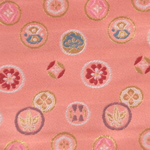 金襴 生地 西陣織 狂言柄 ピンク 不織布無し c-1 和柄生地 つまみ細工 和風生地 和柄 金襴