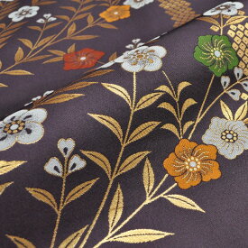 金襴 生地 もりさん かのこ紋に花 紫 不織布付き 12 和柄 金襴織物