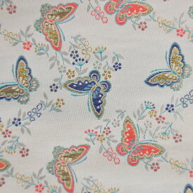 金襴 生地 西陣織 もりさん 胡蝶 蝶々 白 薄い紙貼有 R 和柄 織物