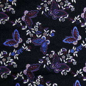 金襴 生地 西陣織 もりさん 蝶々 濃い紺色 ブルーの色箔 不織布無し R 和柄 織物