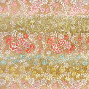 金襴 生地 西陣織 桜散し 無金 クリーム 不織布貼り無し g-1 和柄生地 つまみ細工 和風生地 和柄 金襴