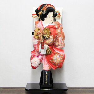 セット特別価格 羽子板 正月飾り 本仕立て 正絹振袖押絵羽子板 20号 浅妻 黒塗り羽子板台セット